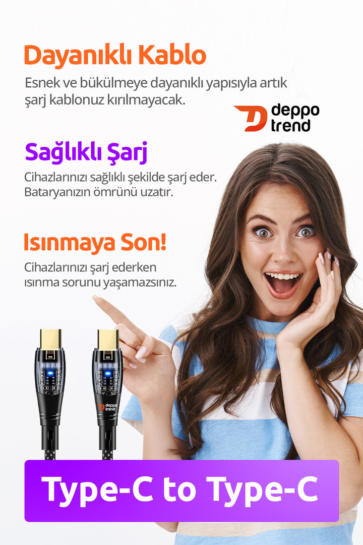 İphone 15 Pro 16 Plus 16 Pro Max 17 Air Uyumlu 60w Turbo Hızlı Şarj Ve Data Kablosu Şeffaf Led Işklı