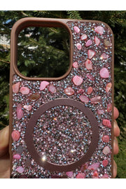 iPhone 15 Pro Max Uyumlu Taşlı Magsafe Kılıf Parlak Taşlı Simli Koruyucu Kablosuz Şarj Silikon Kapak