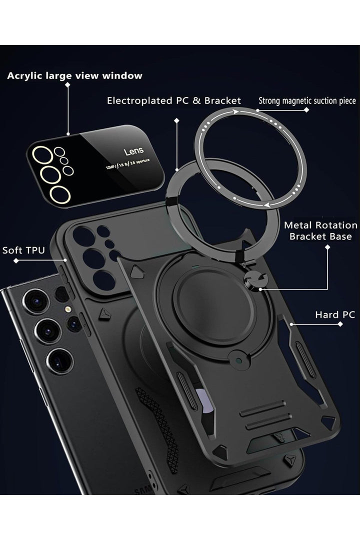 Samsung Galaxy S24 Ultra Uyumlu Kılıf Magsafe Standlı Kamera Lens Koruma Dayanıklı Renkli Tank Kapak
