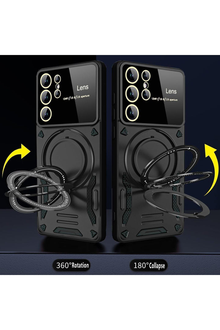 Samsung Galaxy S24 Ultra Uyumlu Kılıf Magsafe Standlı Kamera Lens Koruma Dayanıklı Renkli Tank Kapak