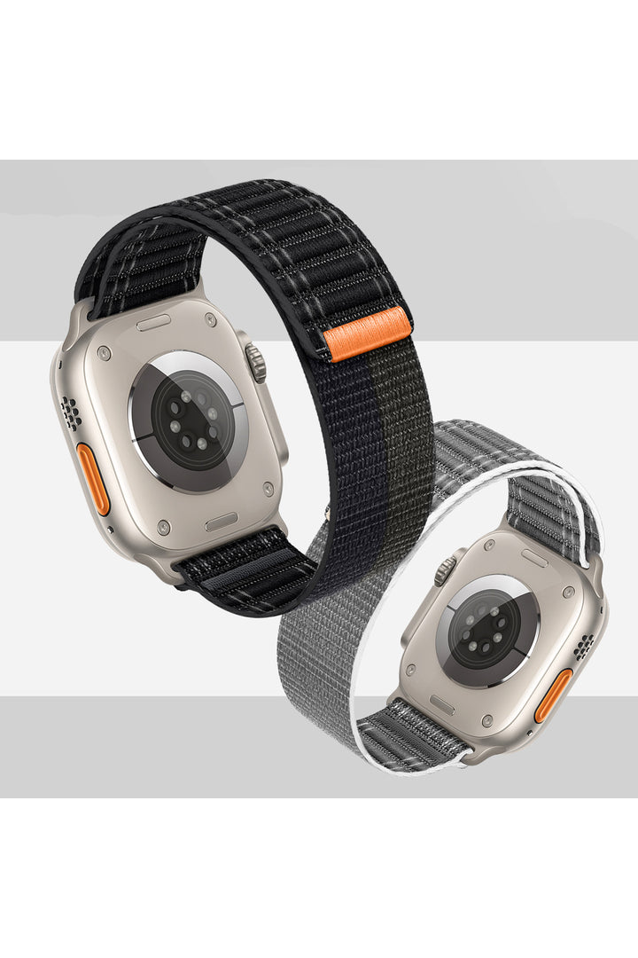 Apple Watch 44mm/45mm/46mm/49mm Uyumlu Kordon Bakla Bölmeli Dizayn Hasır Cırt Dokuma Kumaş Kordon