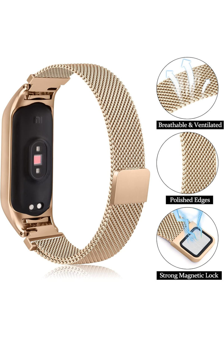 Xiaomi Mi Band 8 Uyumlu Kordon Ayarlanabilir Mıknatıslı Metal Hasır Manyetik Paslanmaz Kordon