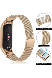 Xiaomi Mi Band 8 Uyumlu Kordon Ayarlanabilir Mıknatıslı Metal Hasır Manyetik Paslanmaz Kordon