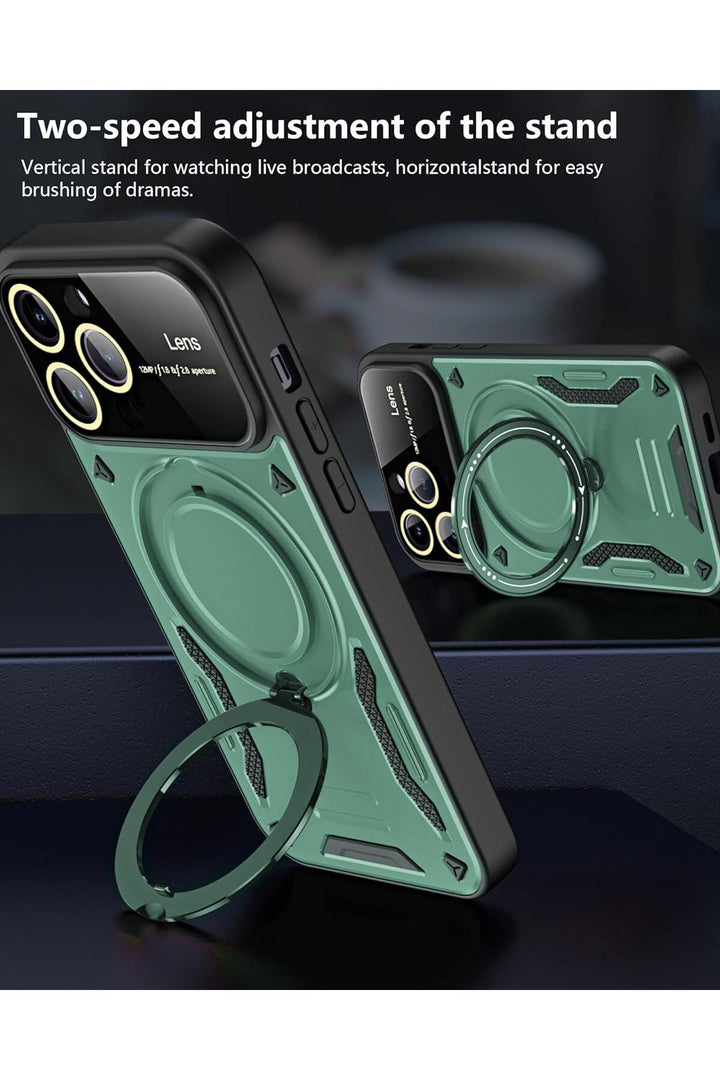 iPhone 15 Pro Uyumlu Kılıf Magsafe Standlı Kamera Lens Korumalı Darbelere Dayanklı Renkli Tank Kapak
