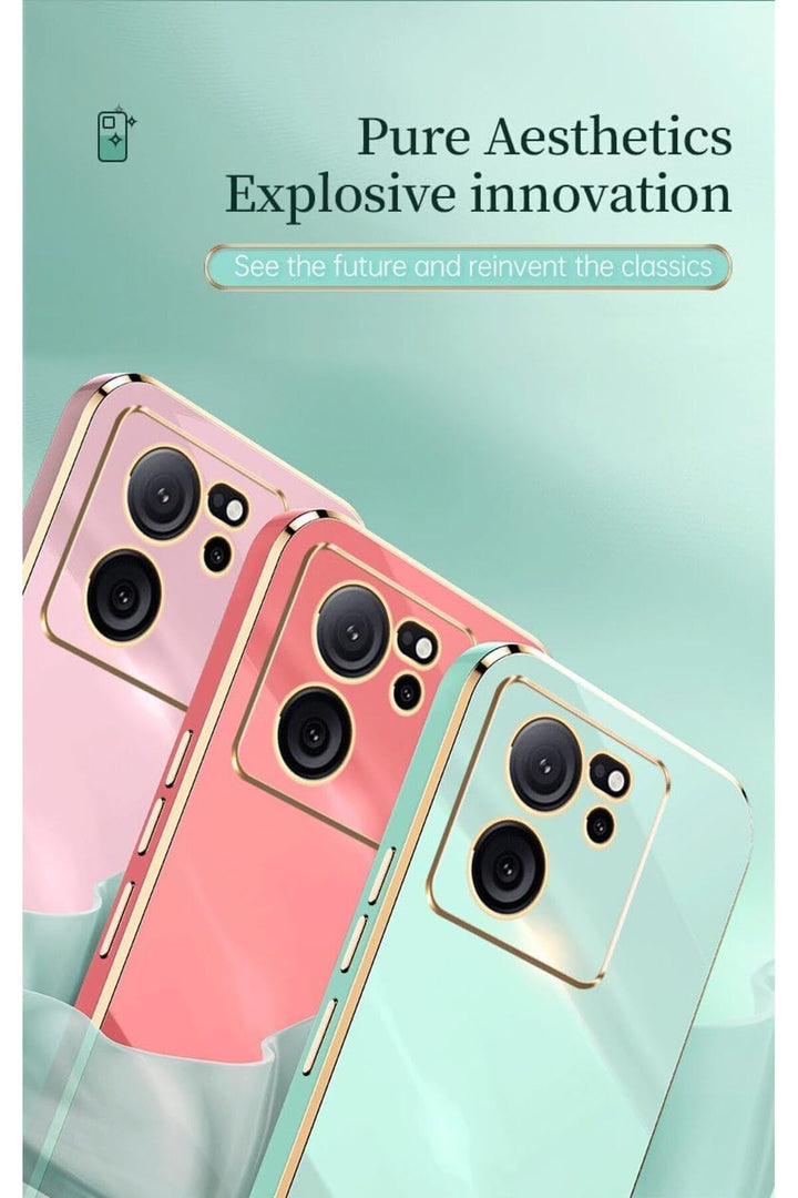 Xiaomi Mi 13T/13T Pro Uyumlu Kılıf Kamera Korumalı Gold Çizgili Siyah Silikon Parlak Koruyucu Kapak