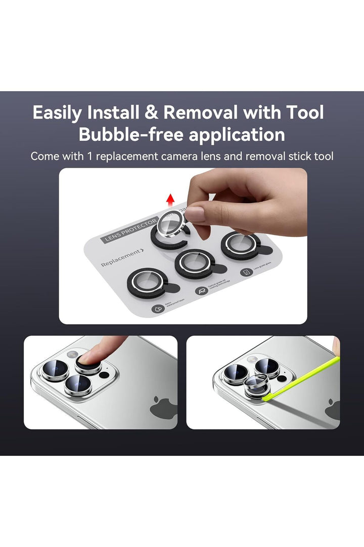 İphone 15 Pro/iphone 15 Pro Max Uyumlu Kamera Lens Koruyucu Dayanıklı Renkli Metal Temperli Cam