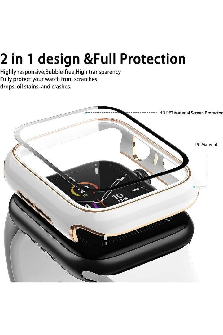 Apple Watch 8 7 41mm Uyumlu Kılıf Ekran ve Kasa Koruyucu Tam Kaplayan Parlak Watch Kasa Koruma