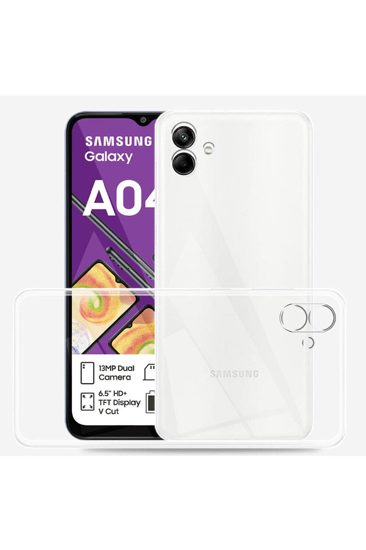 Samsung Galaxy A04 Uyumlu Kılıf 3D Kamera Korumalı Darbe Önleyici Şeffaf Transparan Esnek Silikon