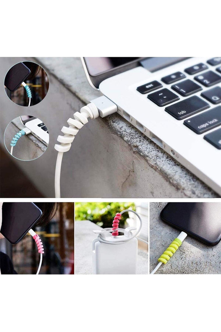 Spiral Kablo Koruyucu Silikon Set Şarj Kulaklık Kablosu Renkli Koruyucu Kutulu 4 Adet Kablo Koruma