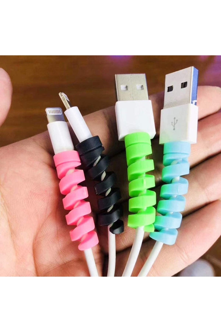 Spiral Kablo Koruyucu Silikon Set Şarj Kulaklık Kablosu Renkli Koruyucu Kutulu 4 Adet Kablo Koruma